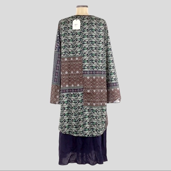 Cellabie Floral Boho Artsy Navy Linen Layered Lagenlook Shift Dress NWT Size M - Picture 2 of 15